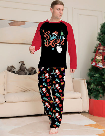 Cartoon Printed Round Neck Long Sleeve Holiday Pajamas Parent-child Suit