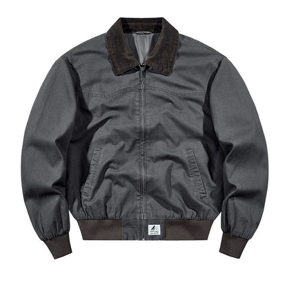 Spring And Autumn Washed Denim Work Jacket With Lapel For Young Men