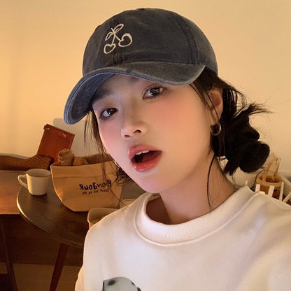Cherry Embroidered Wide Brim Baseball Cap