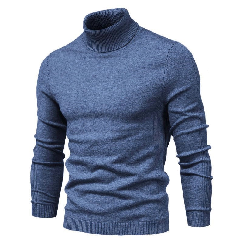 Winter Turtleneck Sweater Fashion Slim Fit Solid Color Pullover Knitted Top Men's Clothing