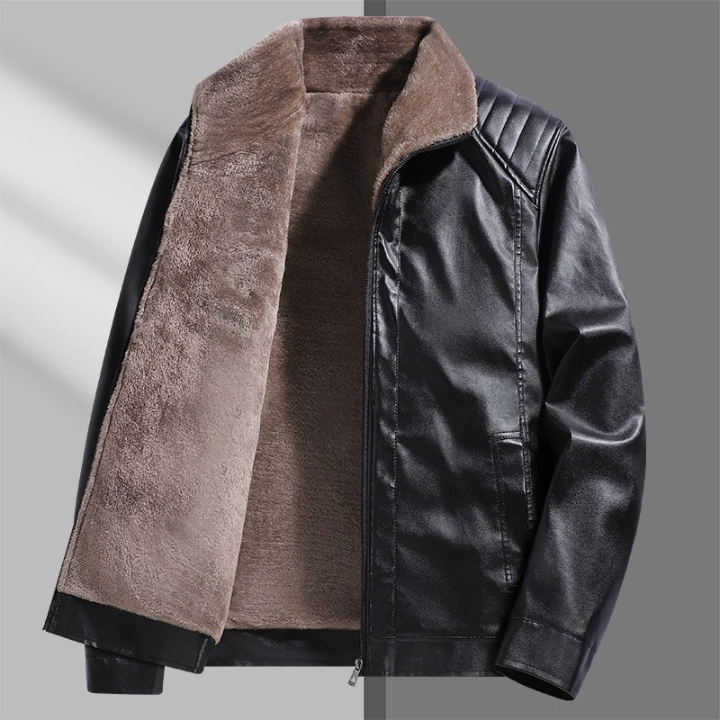Fleece-lined Thickened Real Leather Men's Fur Jacket