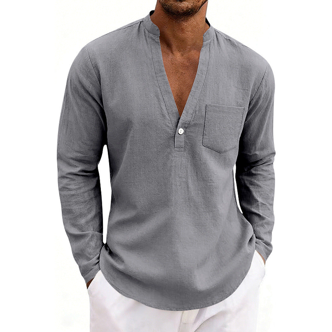 SpringAutumn Loose Linen Men's Casual Breathable Long-Sleeve