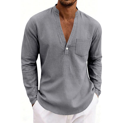 SpringAutumn Loose Linen Men's Casual Breathable Long-Sleeve
