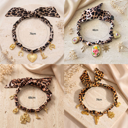 European & American Style Necklace For Women, Leopard Print Heart Pendant, Unique Shape Designed Clavicle Chain, Versatile Jewelry