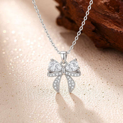 Bowknot Copper Accessory Paired With Stainless Steel Chain And Zircon Pendant Necklace