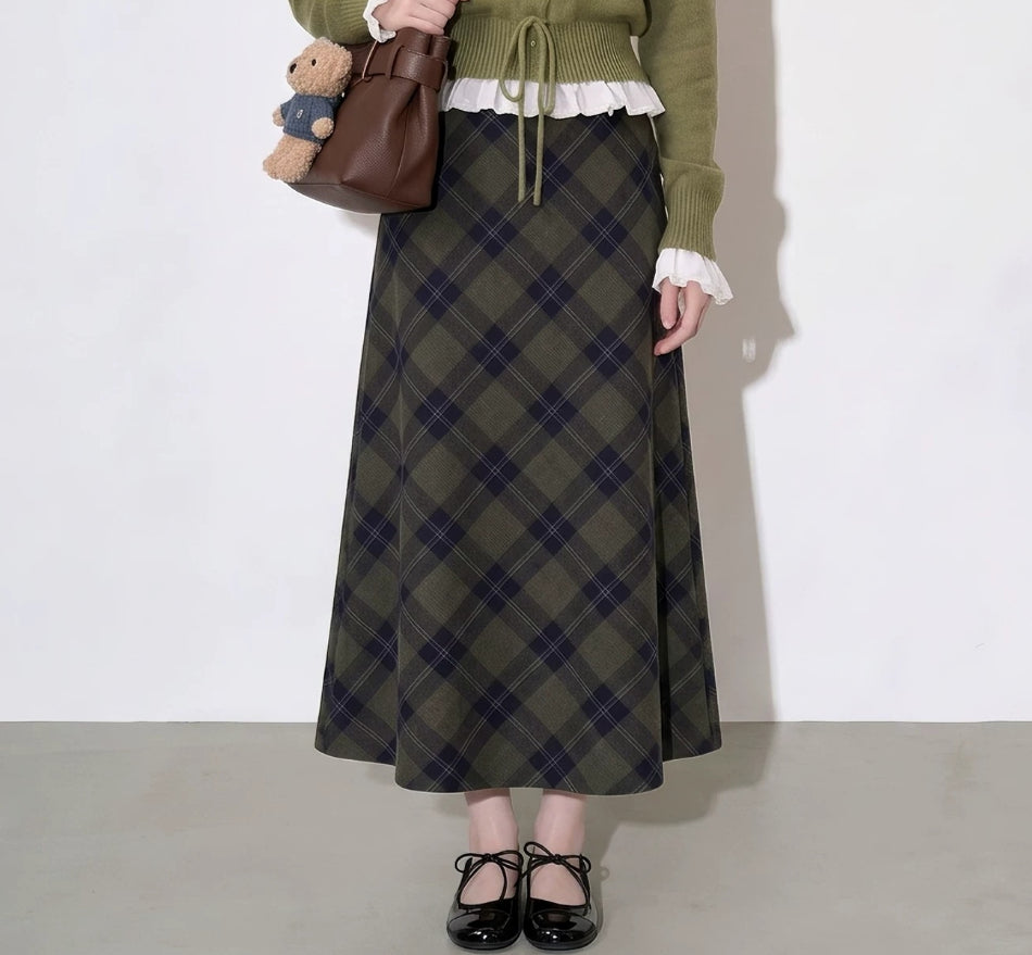 Knitted Cardigan And Plaid Skirt Two-piece Set For Women