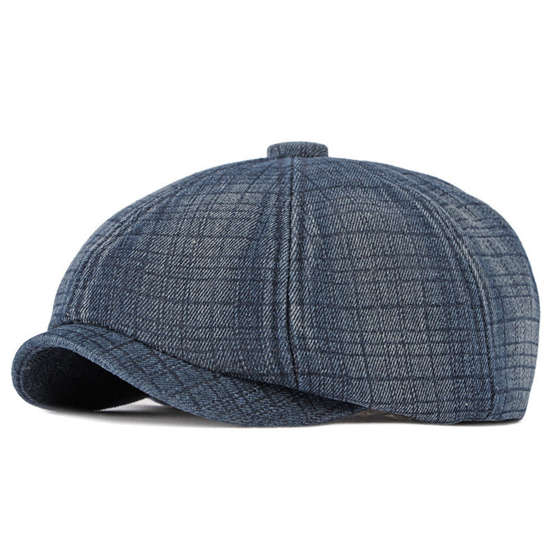 Spring Autumn Washed Denim Octagonal Beret