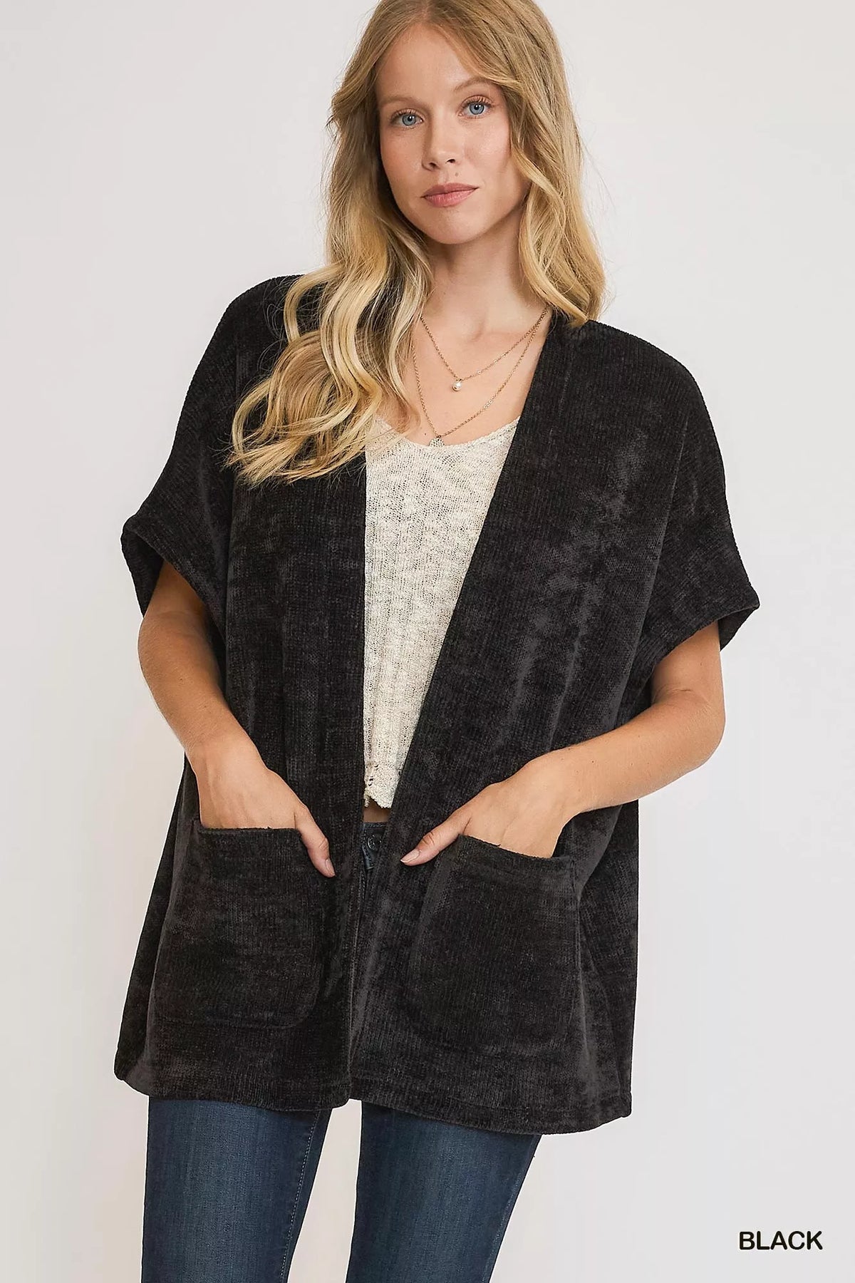 Umgee Open Front Knit Cardigan with Front Pockets