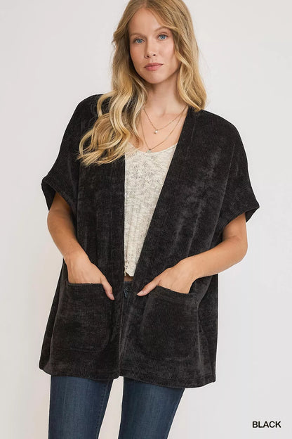 Umgee Open Front Knit Cardigan with Front Pockets