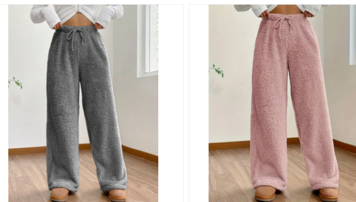 Women's Solid Color Loose Fleece Casual Pants