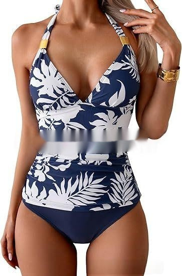 Women's Pure Color Halter Split Tie Two Piece Swimsuit