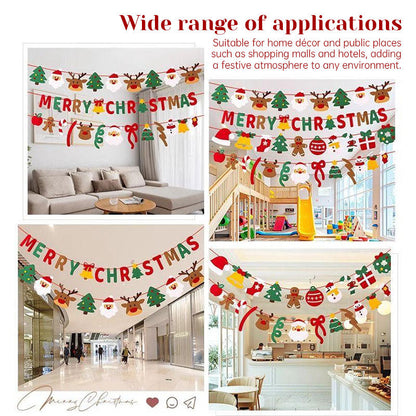 Handmade Pull String Flag Banner, LED String Lights, Christmas Holiday Background Decor