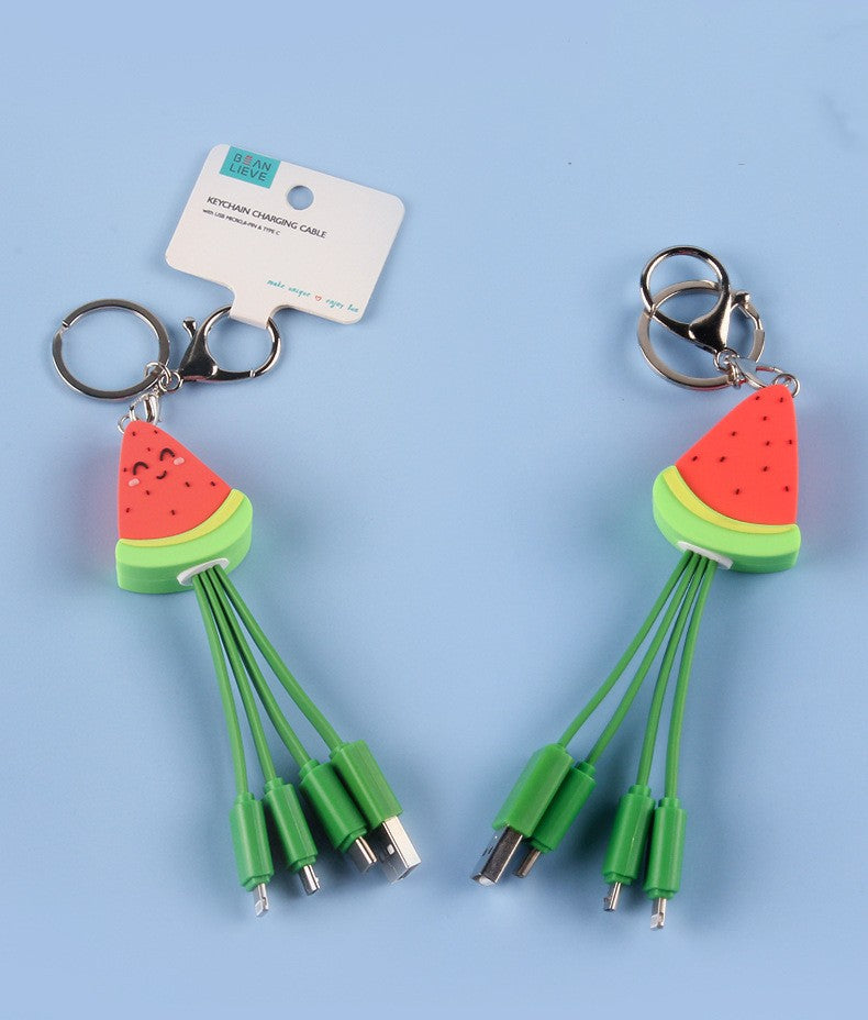 Summer cartoon charging cable refreshing fruit watermelon smiling face keychain data cable creative mobile fast charging cable