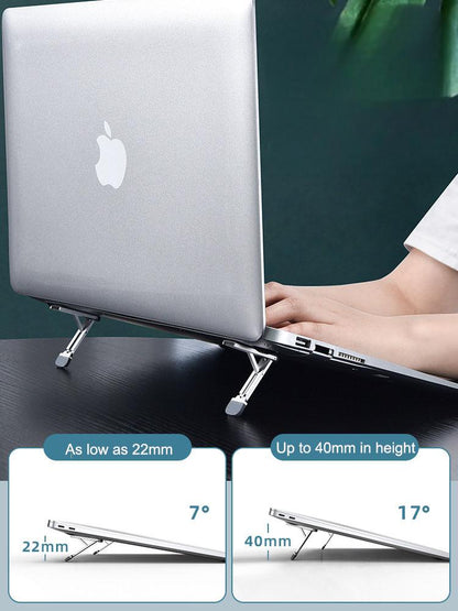 Laptop and tablet support suspended elevated ultra-thin folding lifting and cooling bracket