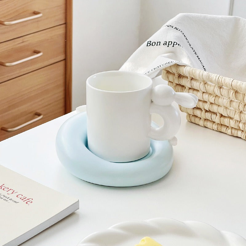 Rabbit Coffee Cup Milk Ceramic Cup And Saucer Set Design Sense Ins Niche Afternoon Tea High Value Mug