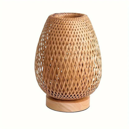 Retro Japanese Style Lamp Bamboo Woven Desk Lamp Handmade Rattan LED Desk Lamp Wooden House Decoration Light