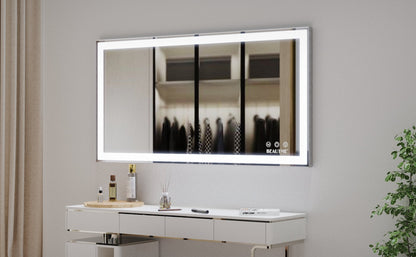 48x24 inch LED bathroom makeup mirror wall mounted adjustable light anti fog touch switch with memory intelligent large bathroom