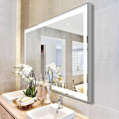 48x24 inch LED bathroom makeup mirror wall mounted adjustable light anti fog touch switch with memory intelligent large bathroom
