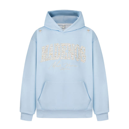 Alphabet patch embroidered hooded sweatshirt