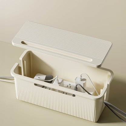 Desktop Plug Socket & Cable Organizer – Black/White Storage Box for Charging/Data Cables