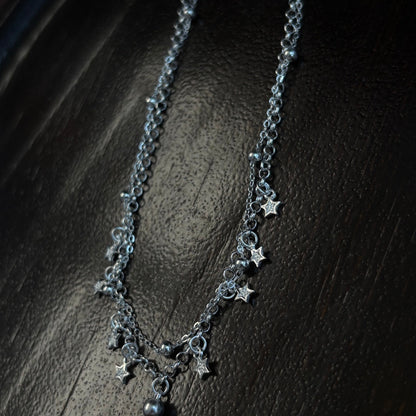 1pc 999 Sterling Silver Double-Layer Star & Bead Anklet, Delicate Luxurious Style, Perfect For Daily Wear & Valentine's Gifts