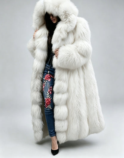 Faux Fur Coat Women Long Hooded Fur Coat