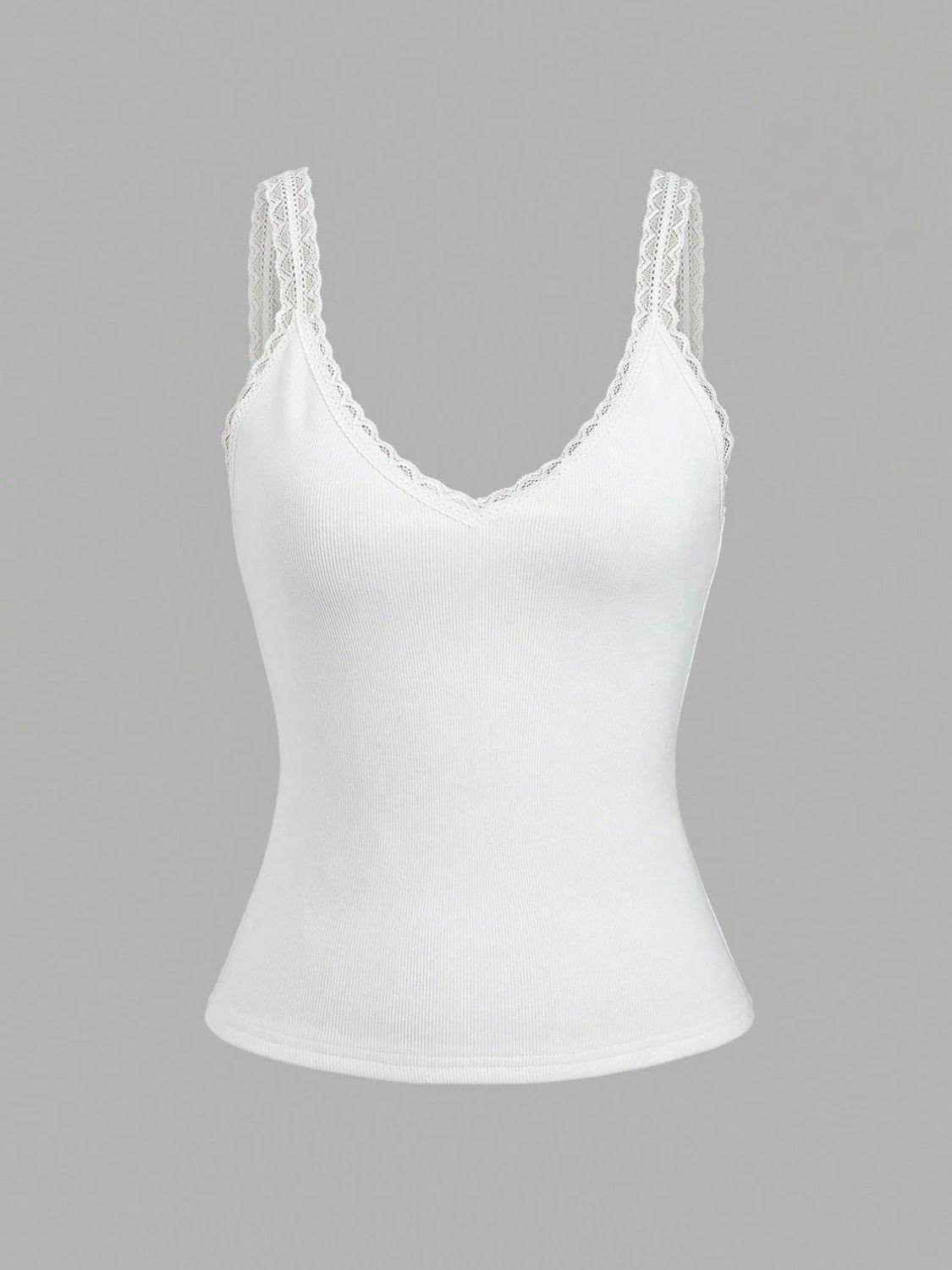 Lace Detail V-Neck Wide Strap Tank for Stylish Comfort
