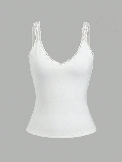 Lace Detail V-Neck Wide Strap Tank for Stylish Comfort