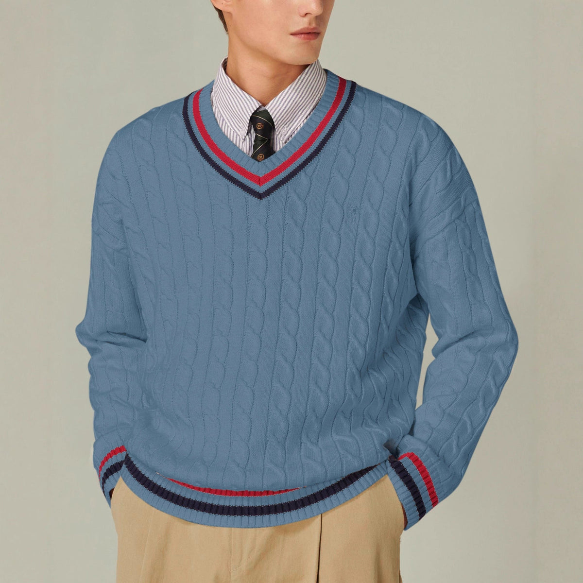 Color-block V-neck Long-sleeved Casual Elegant Autumnwinter New Sweater