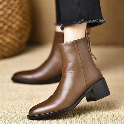 Retro Chunky-heel Ankle Boots For Women Round Toe Versatile