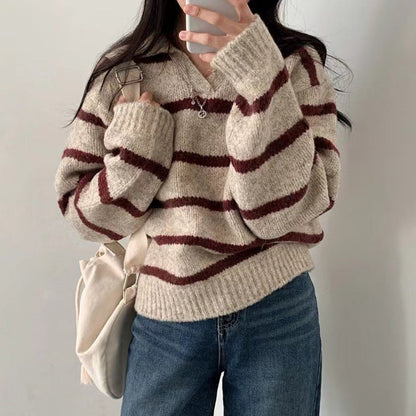 Womens V-neck Long-sleeve Knit Sweater