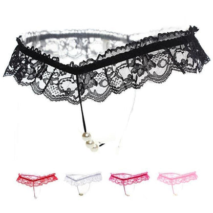 Sexy Lace Pearl Massage Opening Underpants