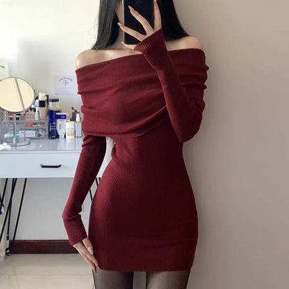 Pure Desire Off-shoulder Sweaters Dress Women