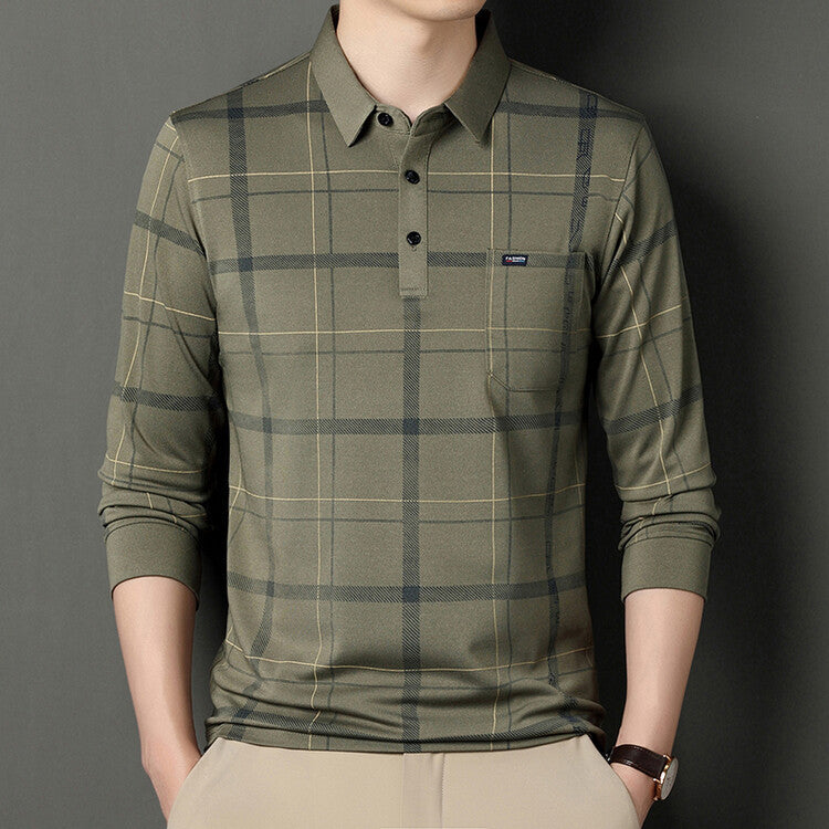 Men's Autumn Long Sleeve Striped Polo Shirt