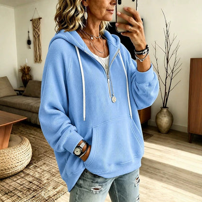 Womens Half-Placket Pullover Corduroy Hoodie