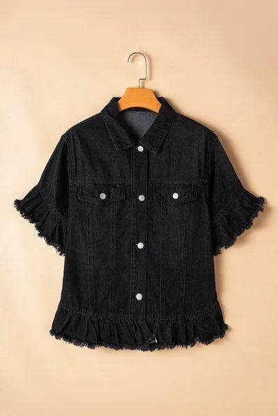 Raw Hem Button Up Denim Top for Chic Everyday Style