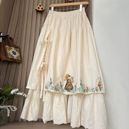 Womens Lace-Embroidered Patchwork Casual Skirt