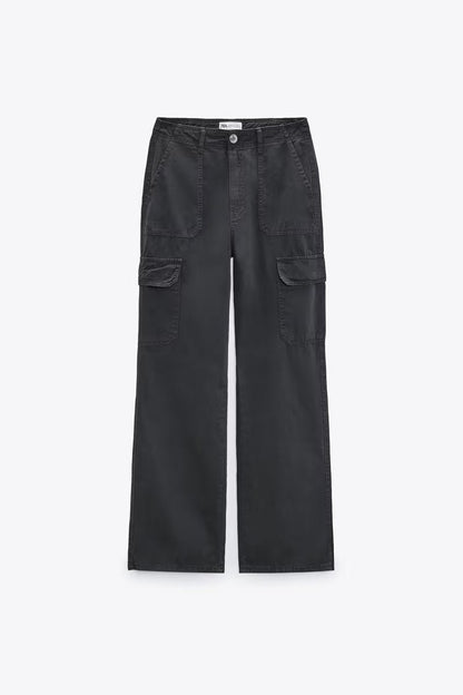 Women's Straight Solid Color Pocket Loose Casual Pants