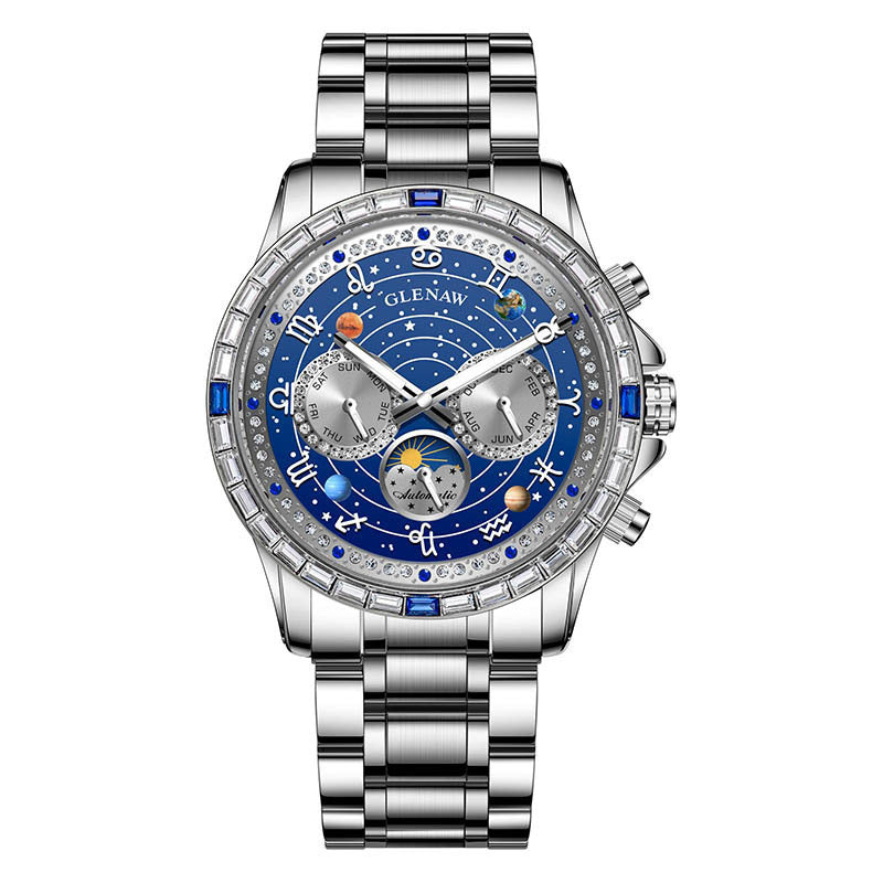 Mens Diamond-Embellished Fully Automatic Mechanical Watch