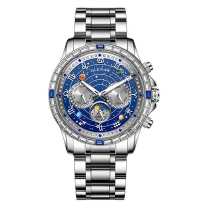 Mens Diamond-Embellished Fully Automatic Mechanical Watch