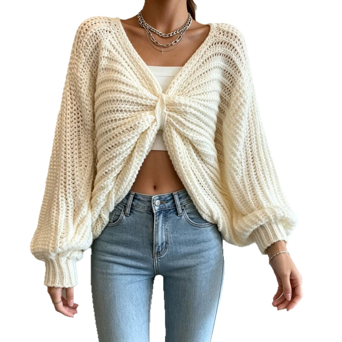 Irregular Knitted Pullover Sweater Top For Women
