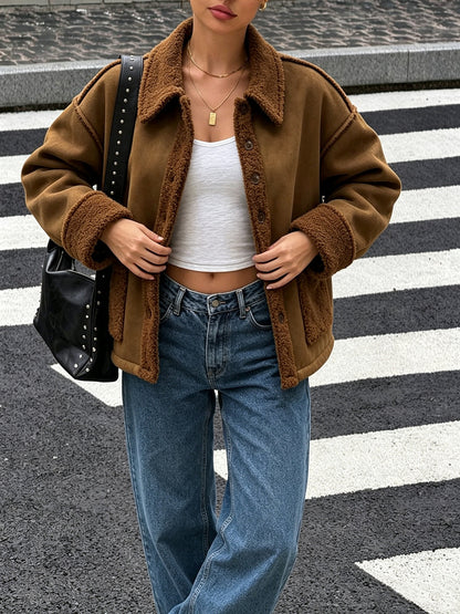 Lamb Wool Collar Loose-fitting Short Warm Jacket