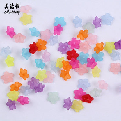 Matte Acrylic 5-Petal Blossom Beads, Translucent Center-Drilled Spacers For DIY Vintage Hair Sticks, Dangle Earrings & Pendant Crafts.