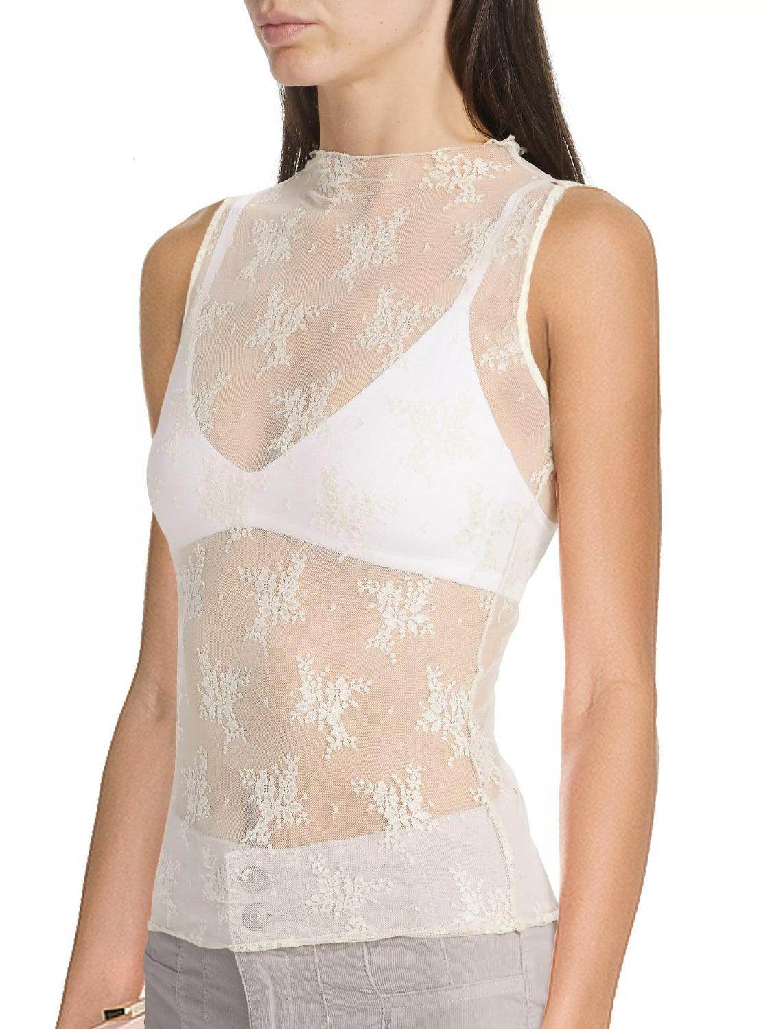 Lace Mock Neck Top for Women in Sheer Polyester Style