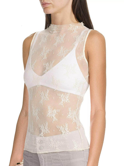 Lace Mock Neck Top for Women in Sheer Polyester Style