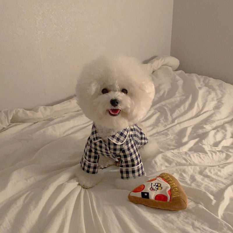 Korea Plaid Khaki Blue Pocket Pajamas For Dogs