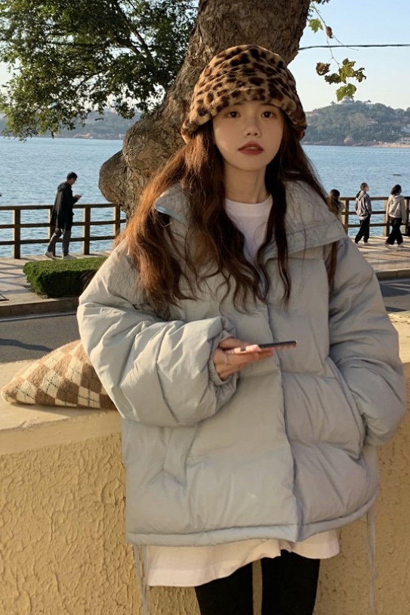 Light Blue Cotton Clothing Women's Autumn And Winter Thickened Cotton Coat