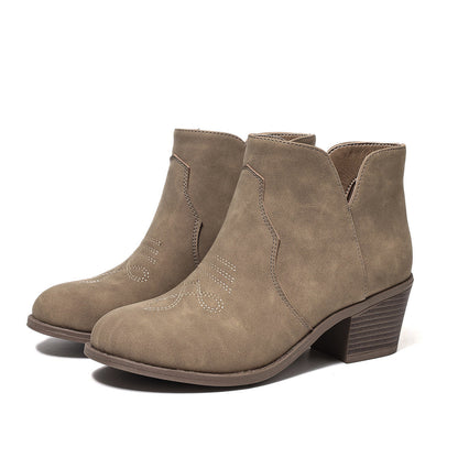 Retro-style Export Bestseller Embroidered Low-top Boots