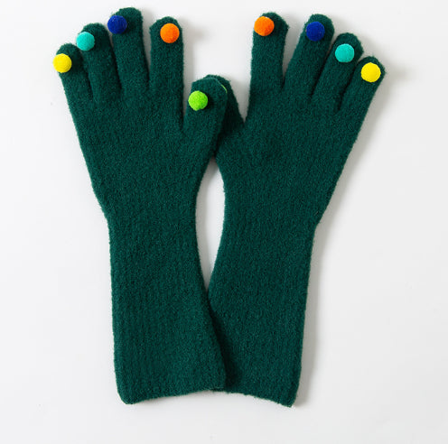 Colorful Plush Ball Gloves Winter Women's Cute Student Cycling Thickened