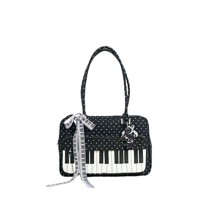 Lightweight Abeibi Polka-Dot Black And White Piano Key Shoulder Bag